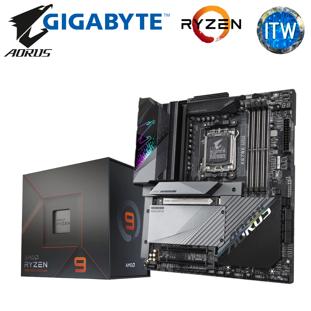 AMD Ryzen™ 9 7950X 16-Core, 32-Thread Unlocked Desktop Processor without Cooler and &quot;Gigabyte X670E AORUS MASTER DDR5 AMD AM5 E-ATX Motherboard Bundle