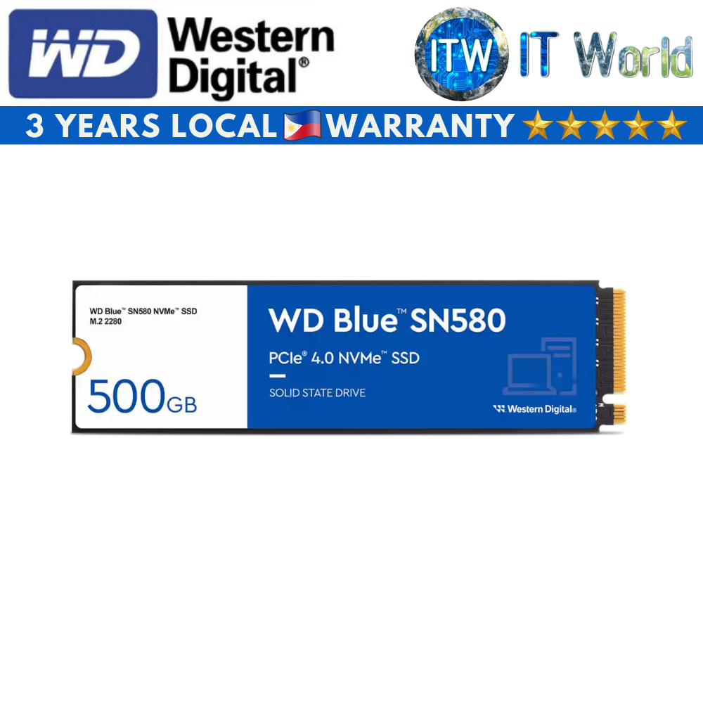 Western Digital WD Blue SN580 500GB NVMe M.2 Internal SSD PCIe Gen 4 High Speed Solid State Drive for Laptop & Desktop WDS500G3B0E itw