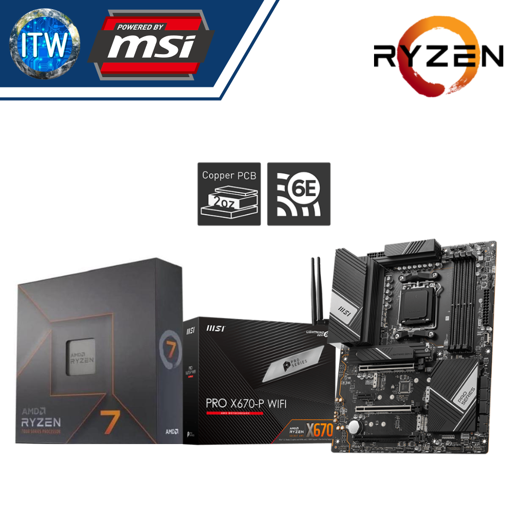 AMD Ryzen 7 7700X Desktop Processor without Cooler with MSI Pro X670-P WiFi Motherboard Bundle