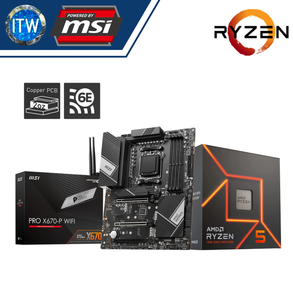 AMD Ryzen 5 7600X Desktop Processor without Cooler with MSI Pro X670-P WiFi Motherboard Bundle