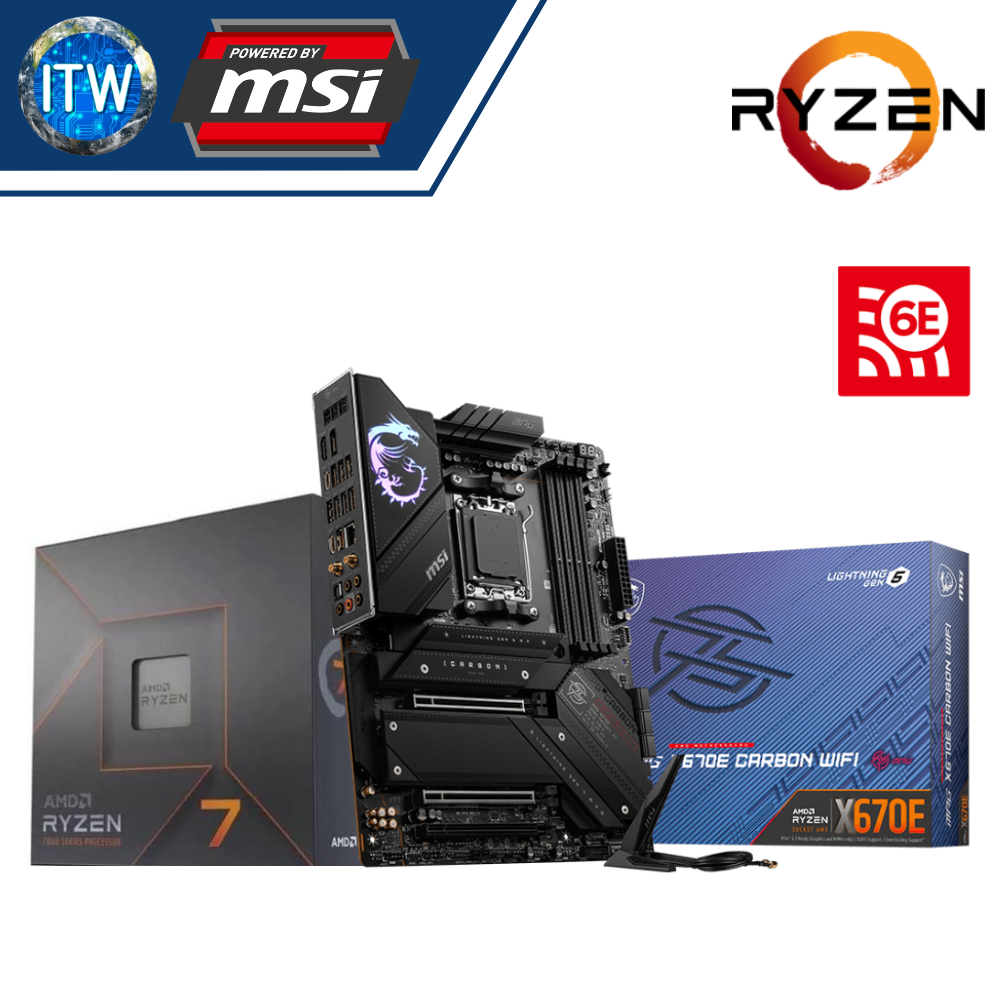 AMD Ryzen 7 7700X Desktop Processor without Cooler with MSI MPG X670E Carbon WiFi Motherboard Bundle