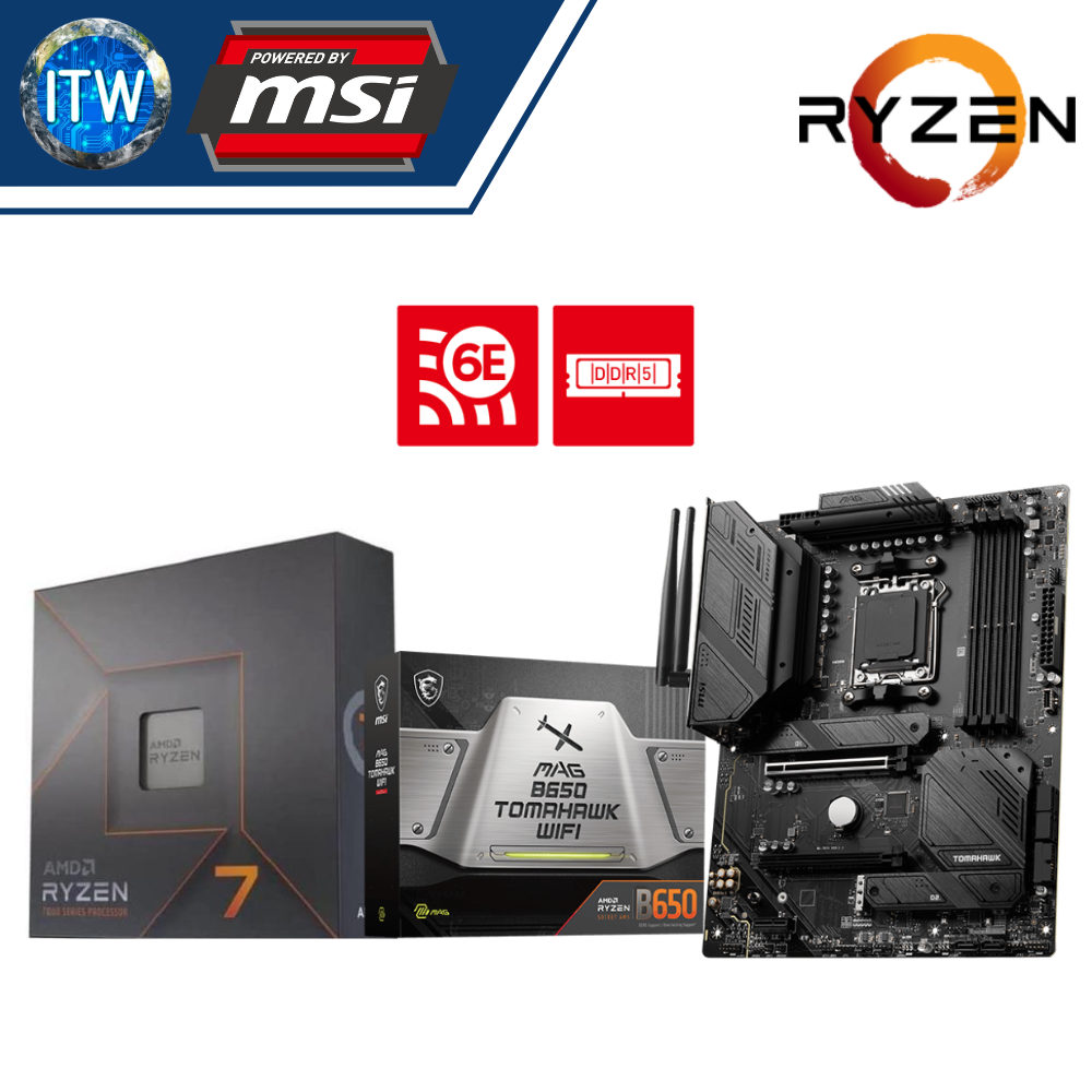 AMD Ryzen 7 7700X Desktop Processor w/o Cooler with MSI MAG B650 Tomahawk WiFi Motherboard Bundle