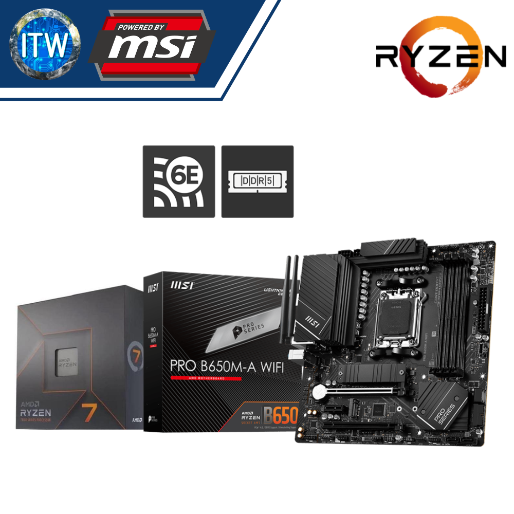 AMD Ryzen 7 7700X Desktop Processor w/o Cooler with MSI Pro B650M-A WiFi Motherboard Bundle