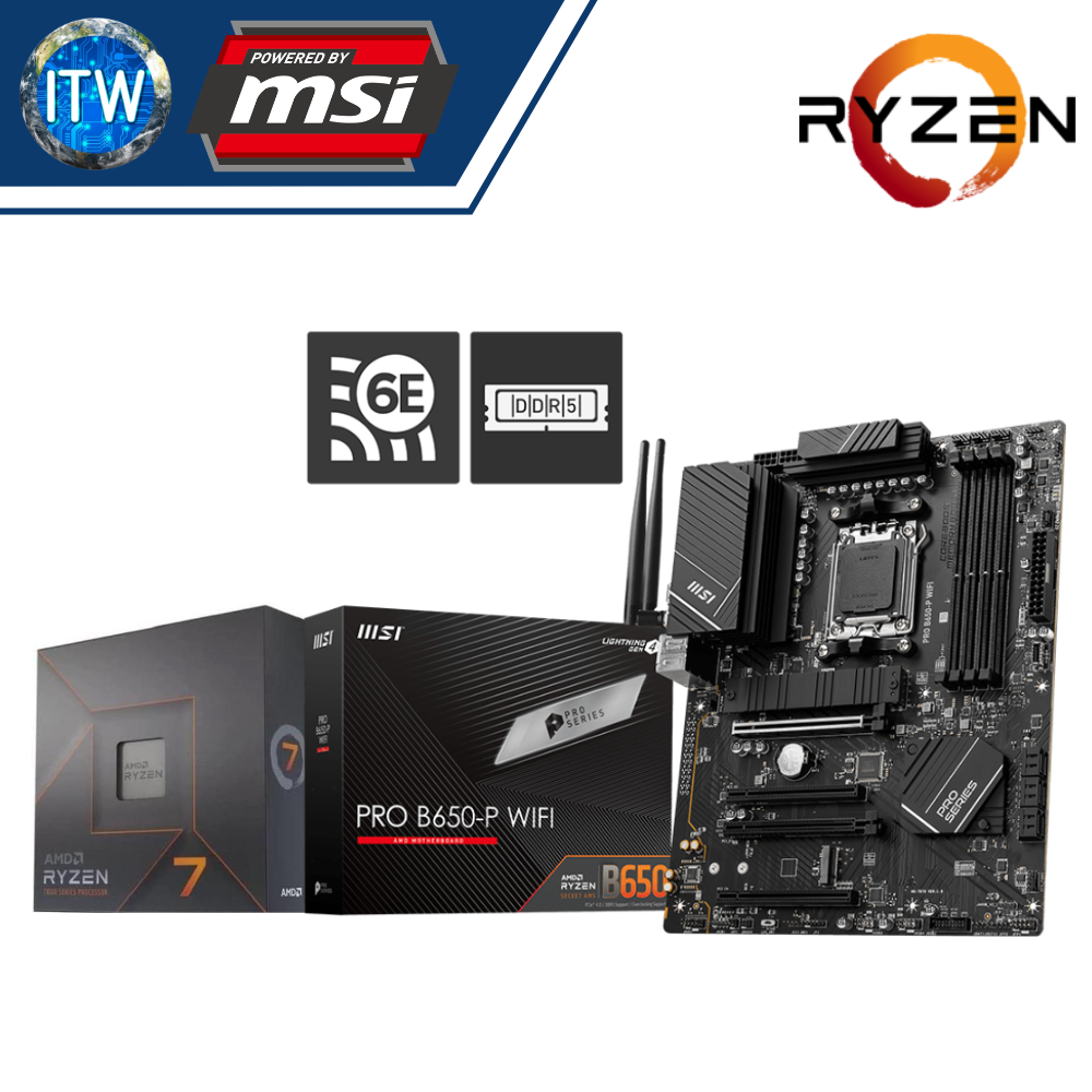 AMD Ryzen 7 7700X Desktop Processor without Cooler with MSI Pro B650-P WiFi Motherboard Bundle