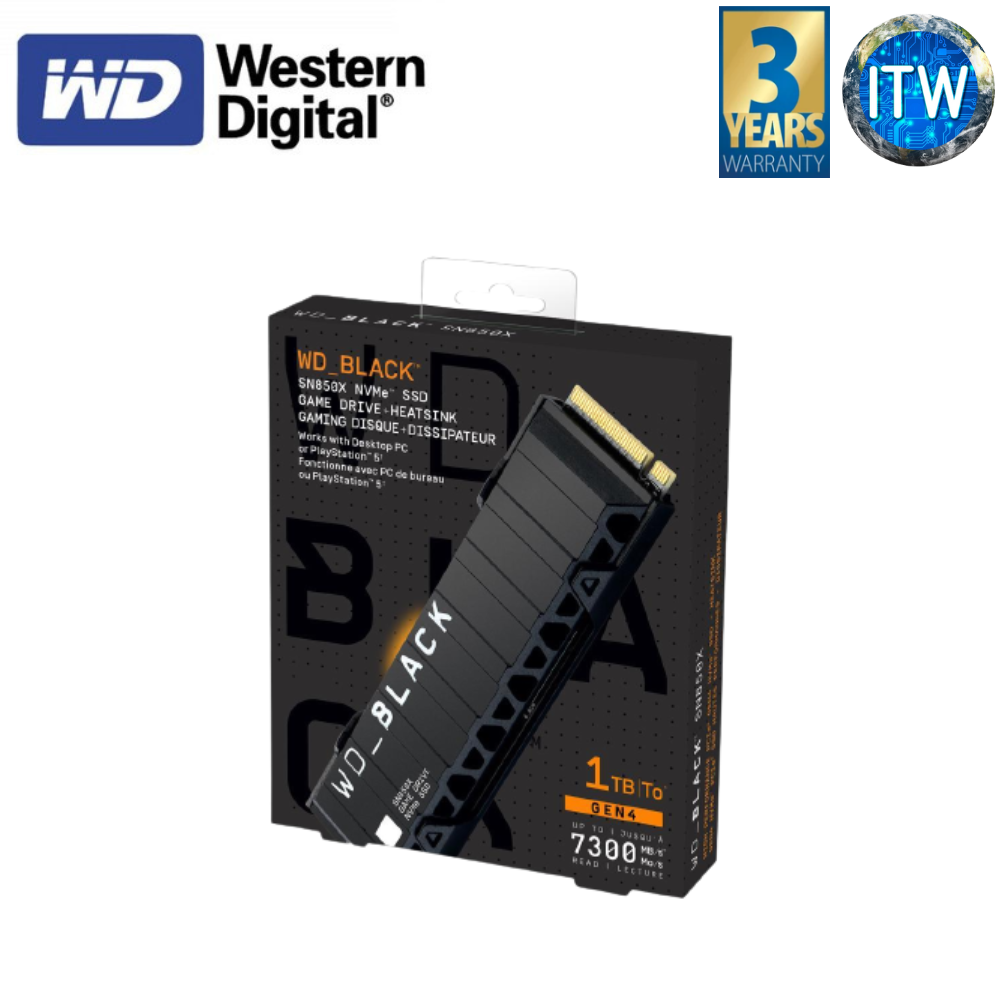 Western Digital WD Black SN850X 1TB NVMe M.2 Internal SSD PCIe Gen 4 with heatsink High Speed Solid State Drive for Laptop & Desktop WDS100T2XHE-00BCA0 itw