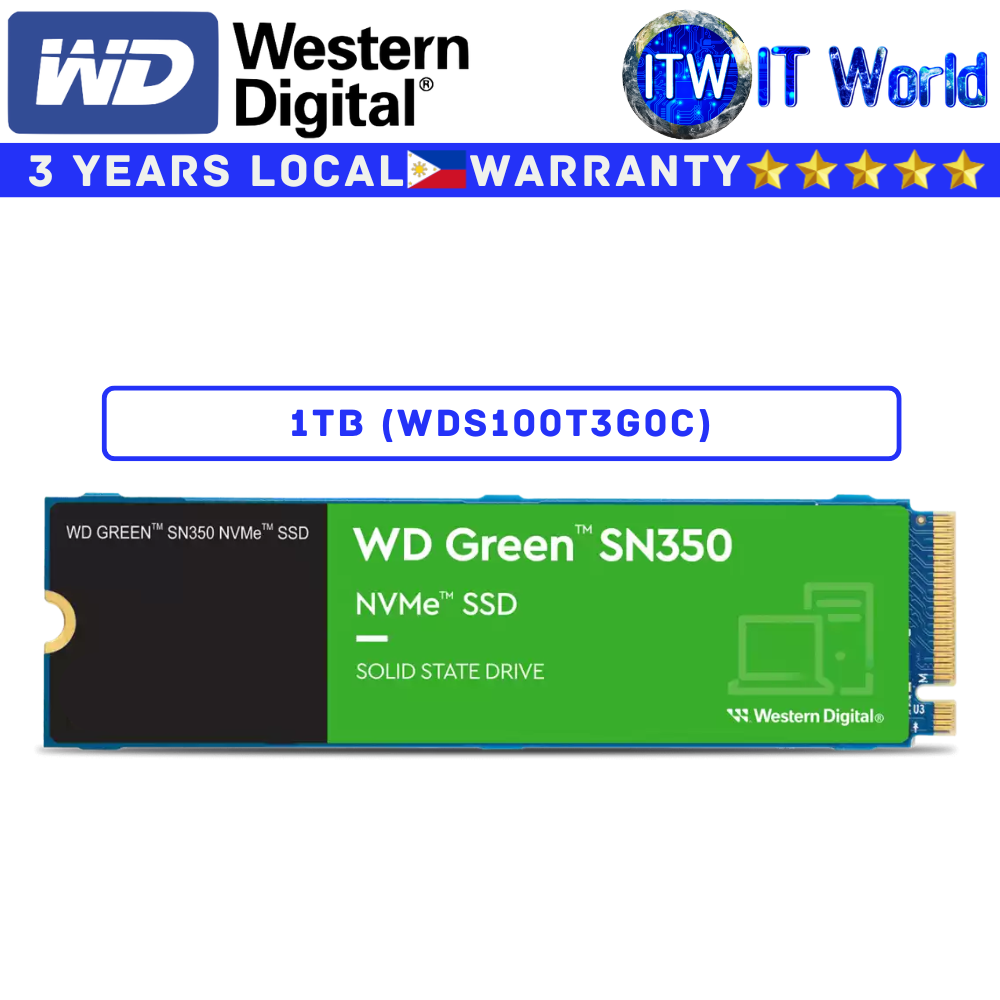 Western Digital WD Green SN350 1TB NVMe M.2 Internal SSD PCIe Gen3 High Speed Solid State Drive for Laptop & Desktop WDS100T3G0C-00AZL0 itw