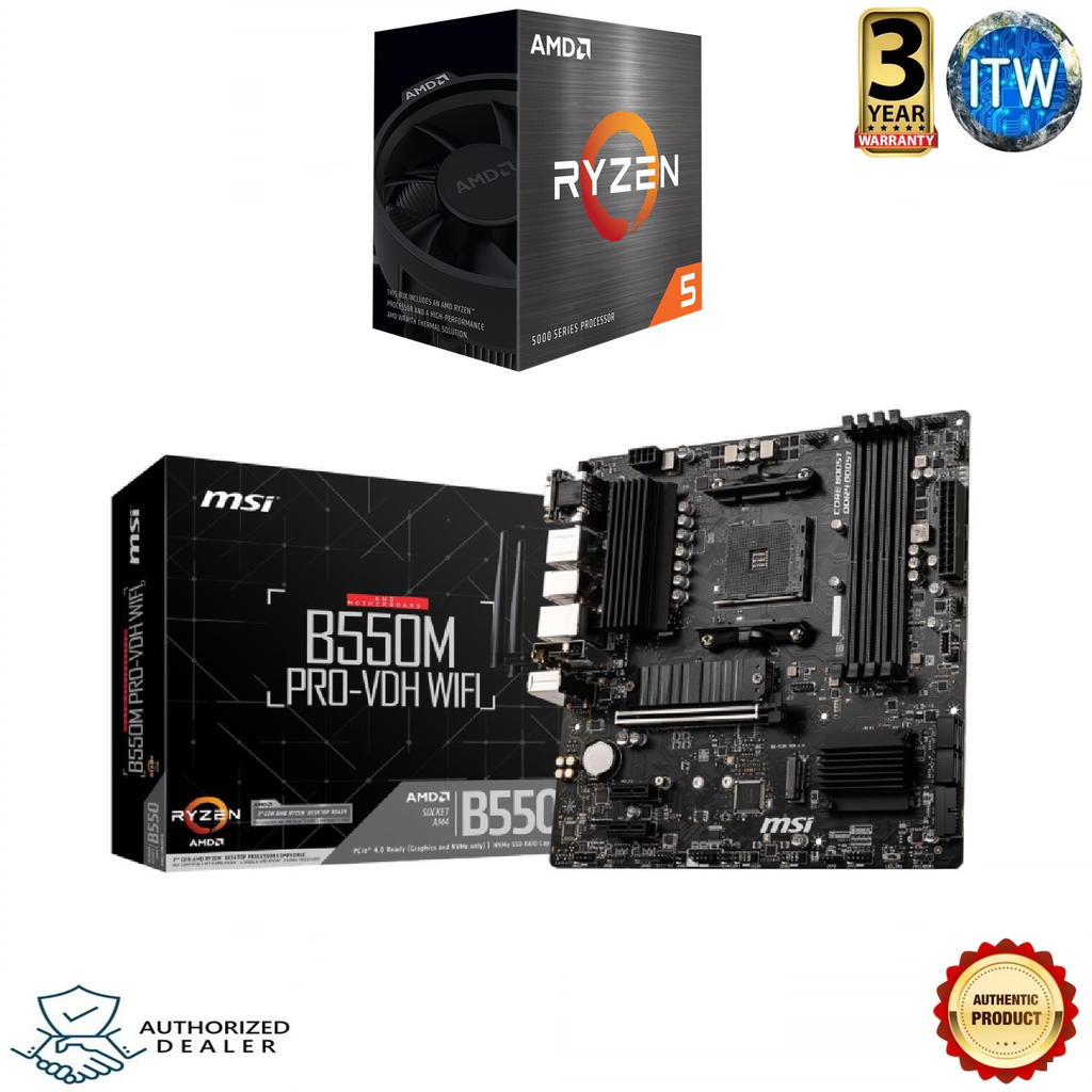 AMD Ryzen 5 5600X Processor with MSI B550M PRO-VDH WIFI Motherboard Bundle