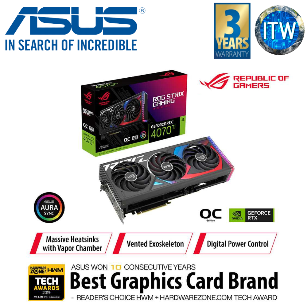 ITW | Asus Rog Strix RTX 4070 Ti 12GB GDDR6X OC Gaming Graphic Card (ROG-STRIX-RTX4070TI-O12G-GAMING)