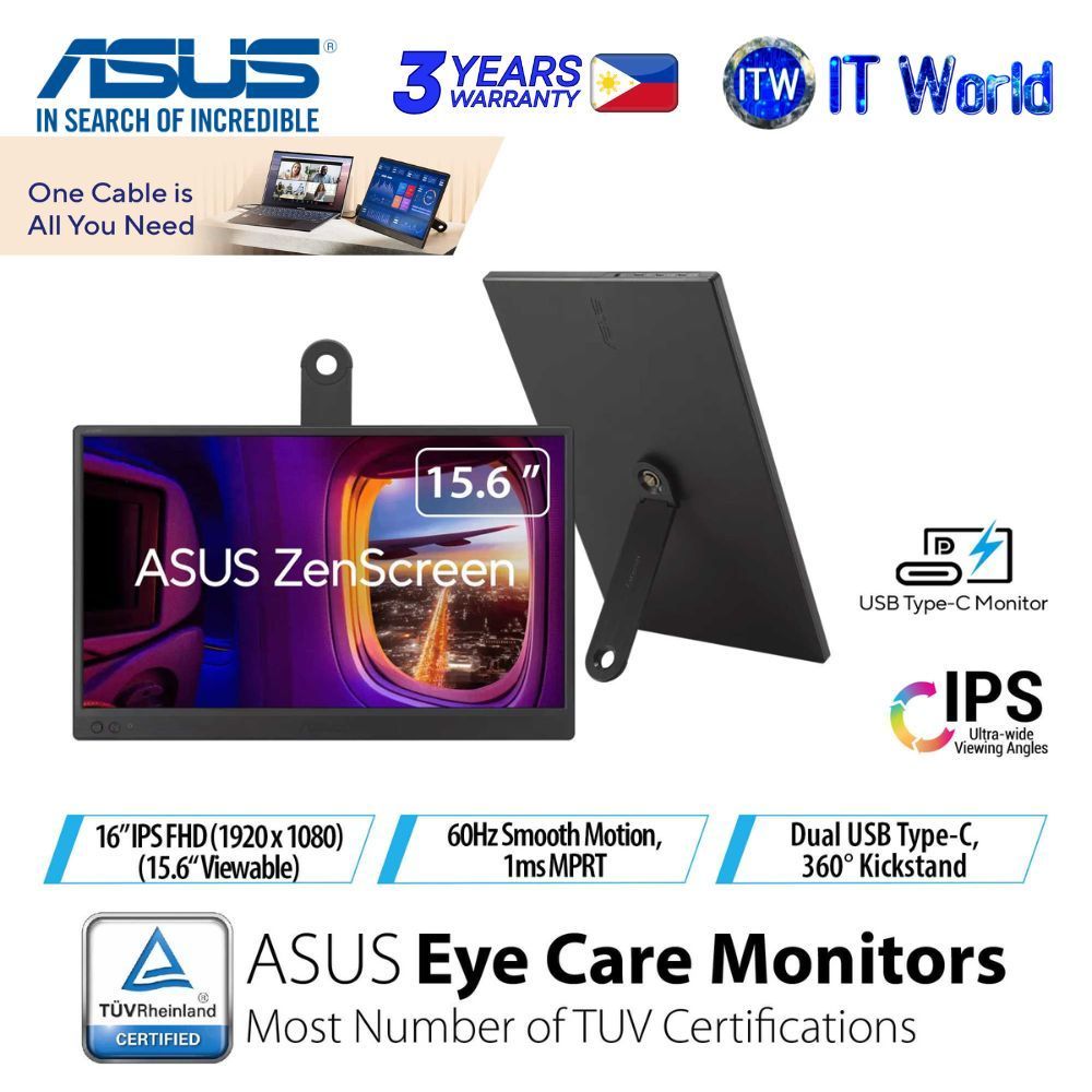 ASUS ZenScreen MB169CK - 15.6" 1920x1080 FHD / 60Hz / IPS / 5ms GTG / Portable USB Monitor