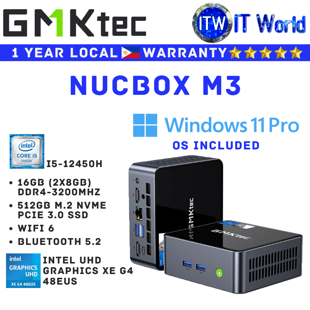 GMKtec Mini PC All in One Desktop Nucbox M3 Intel Core i5-12450H 16GB RAM 512GB SSD