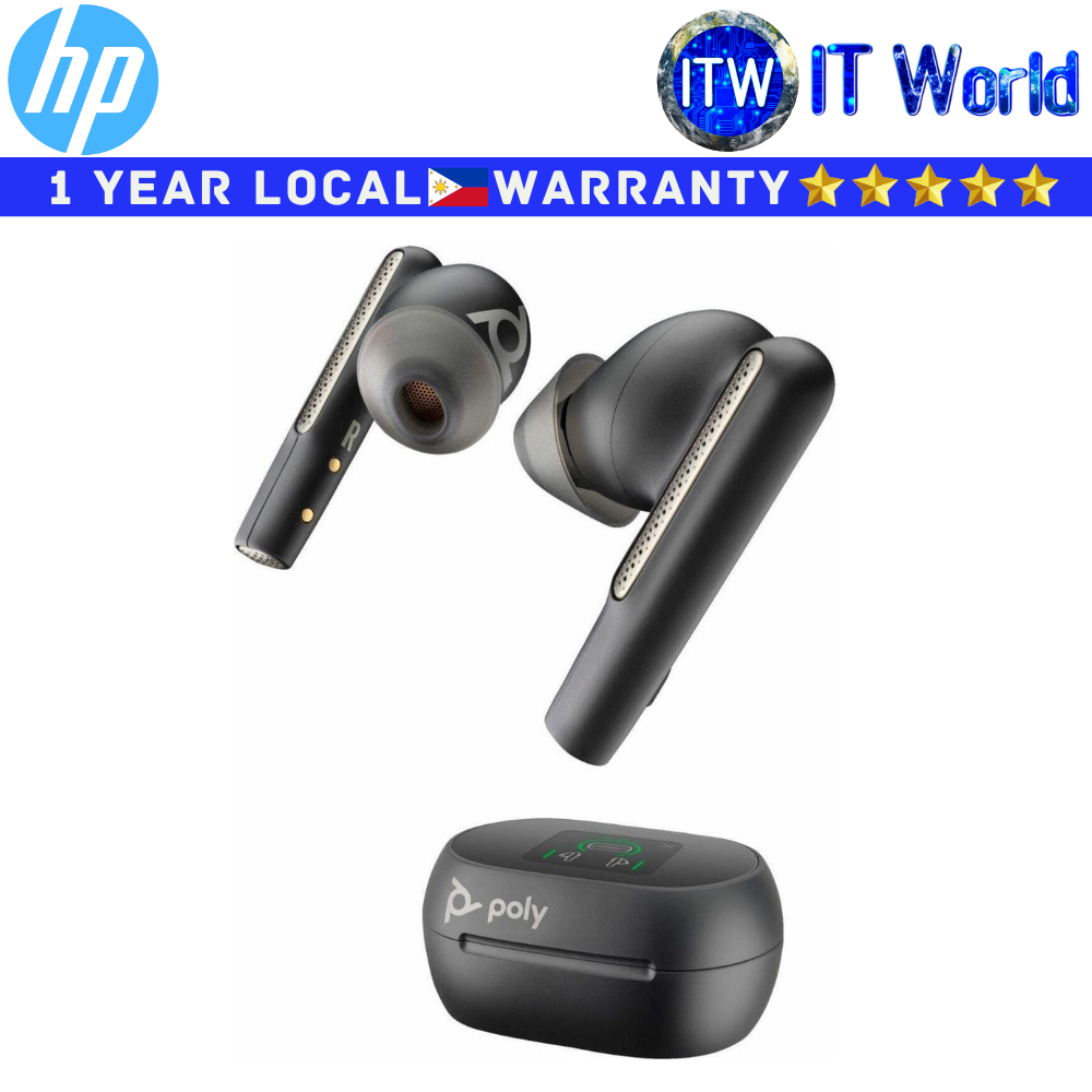 HP Wireless Bluetooth Earbuds Poly Voyager Carbon Black USB-C Adapter Touchscreen (7Y8H2AA)