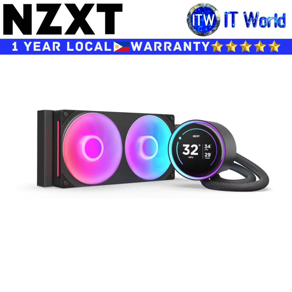 NZXT CPU Cooler Fan Kraken Elite 240 RGB AIO Liquid Cooler w/ 2.72" IPS LCD Black (RL-KR24E-B2)
