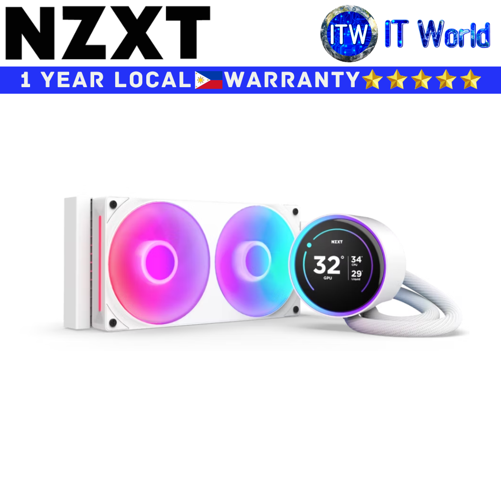 NZXT CPU Cooler Fan Kraken Elite 240 RGB AIO Liquid Cooler w/ 2.72" IPS LCD White (RL-KR24E-W2)