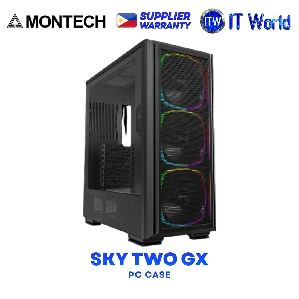 Montech Sky Two GX Airflow-Focused Metal Mesh Front Panel Computer PC Case - Black