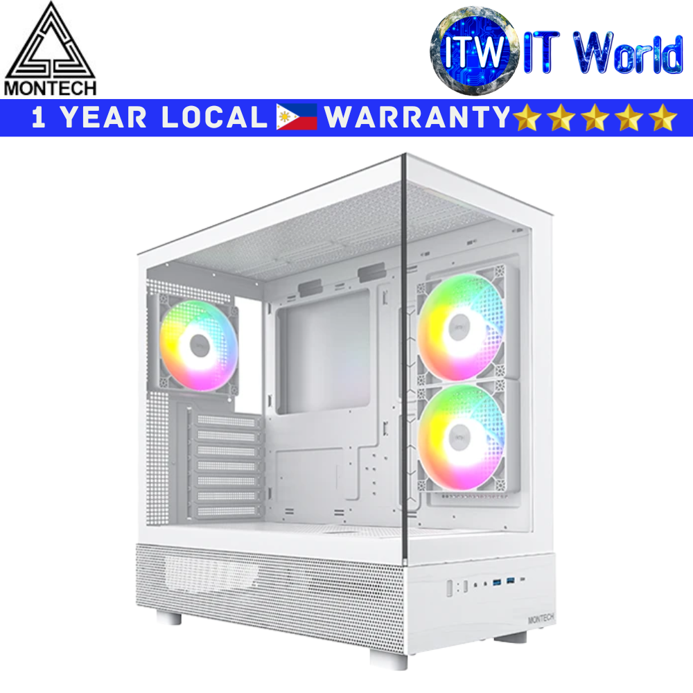 Montech Computer PC Case XR Md Tower ATX Tempered Glass (White)