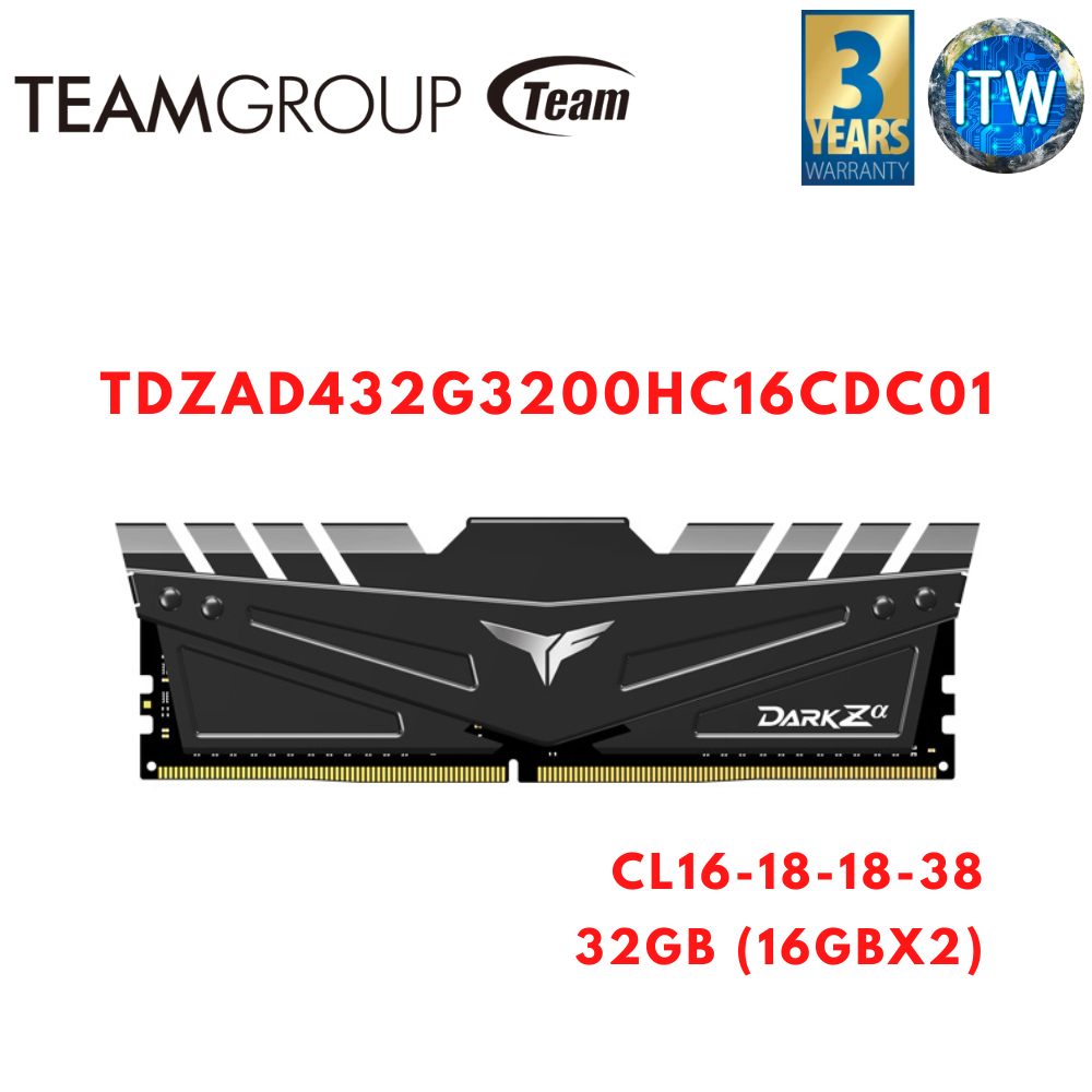 TEAMGROUP T-Force Dark Za (Alpha) 32GB(2X16GB) DDR4 3200 CL16 SDRAM Desktop Gaming Memory Module RAM