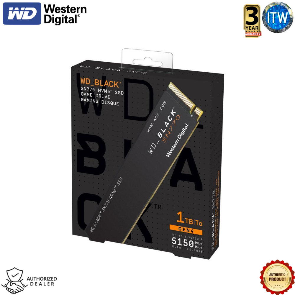 Western Digital SN770 WD Black 1TB - NVMe Gen4 PCIe, M.2 2280, Internal Gaming SSD WDS100T3X0E-00B3N0