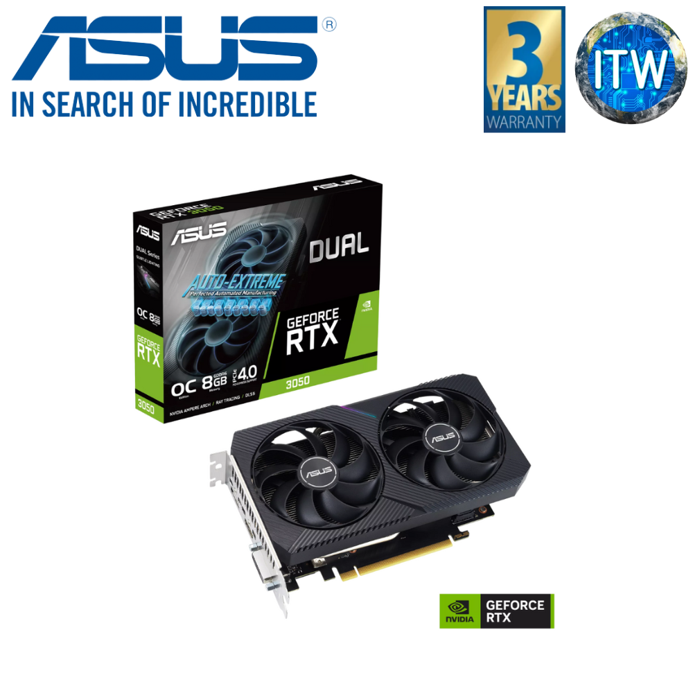 ITW | ASUS Dual GeForce RTX 3050 V2 OC Edition 8GB GDDR6 Graphic Card (DUAL-RTX3050-O8G-V2)