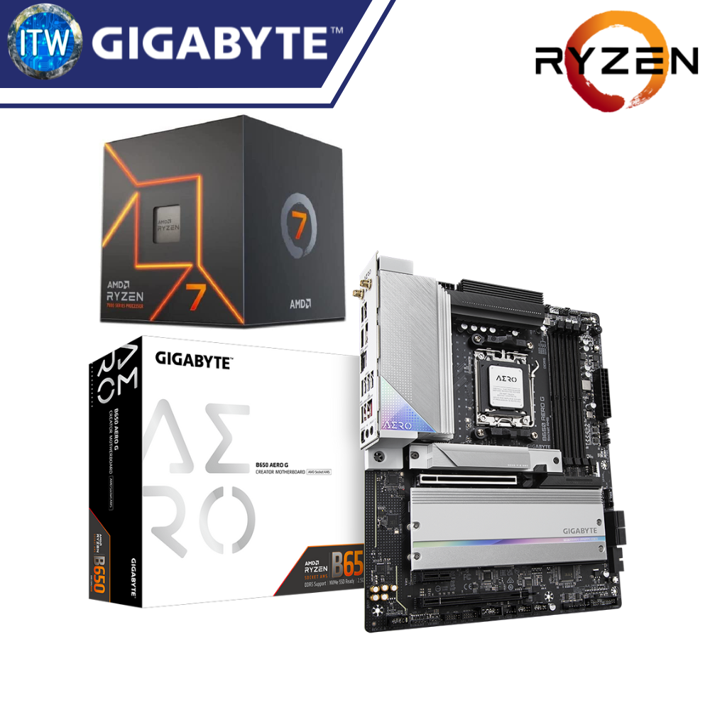 ITW | AMD Ryzen 7 7700 Desktop Processor with Gigabyte B650 Aero G Motherboard Bundle