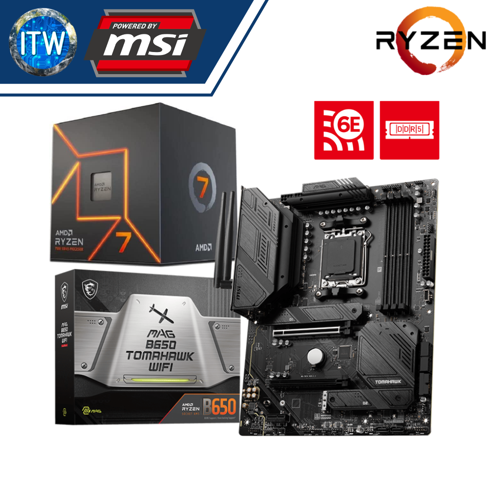 ITW | AMD Ryzen 7 7700 Desktop Processor with MSI MAG B650 Tomahawk WiFi Motherboard Bundle