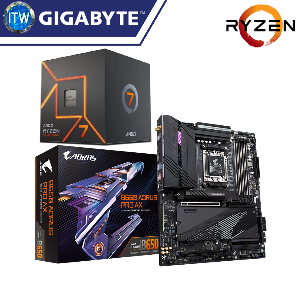 ITW | AMD Ryzen 7 7700 Desktop Processor with Gigabyte B650 Aorus Pro AX Motherboard Bundle
