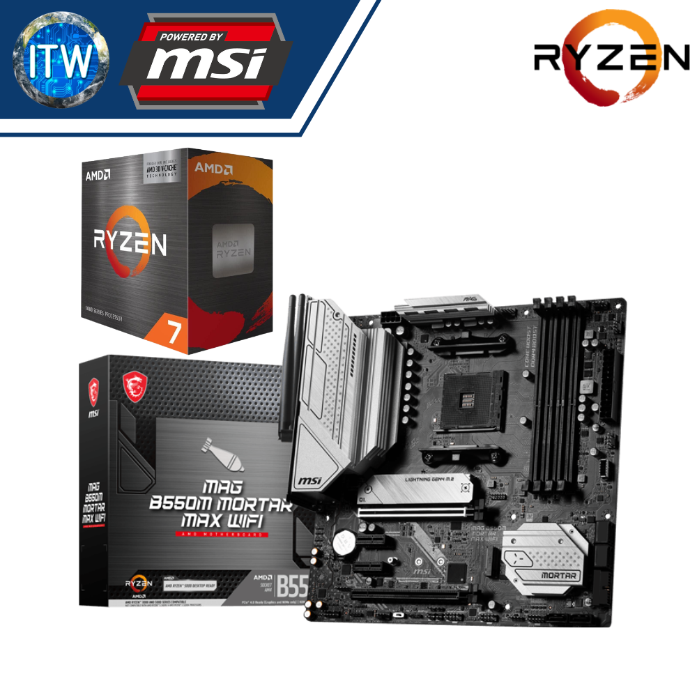 ITW | AMD Ryzen 7 5800X3D Desktop Processor with MSI MAG B550M Mortar Max WiFi Motherboard Bundle