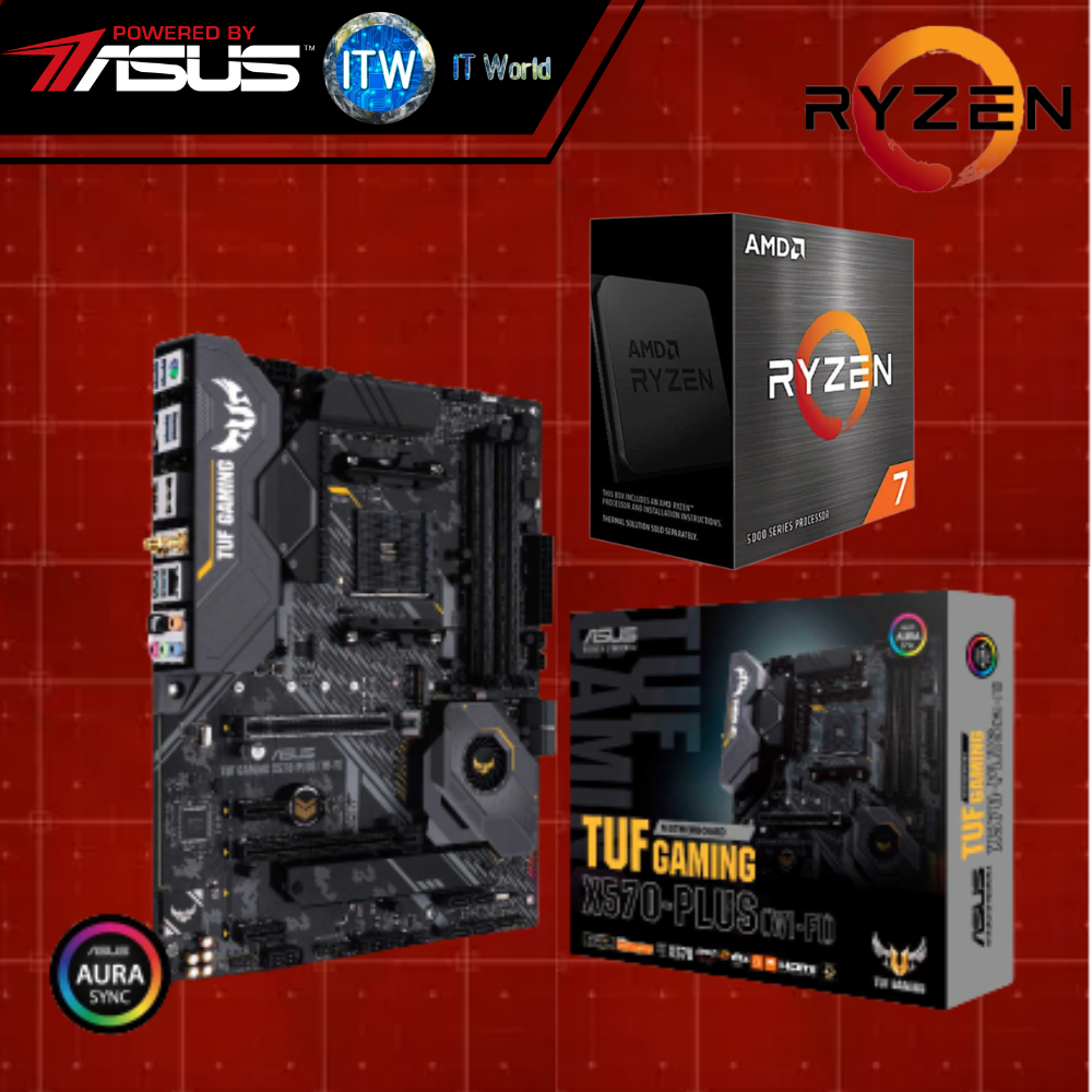 ITW | AMD Ryzen 7 5700X Desktop Processor with ASUS TUF Gaming X570-Plus (Wi-Fi) Motherboard Bundle