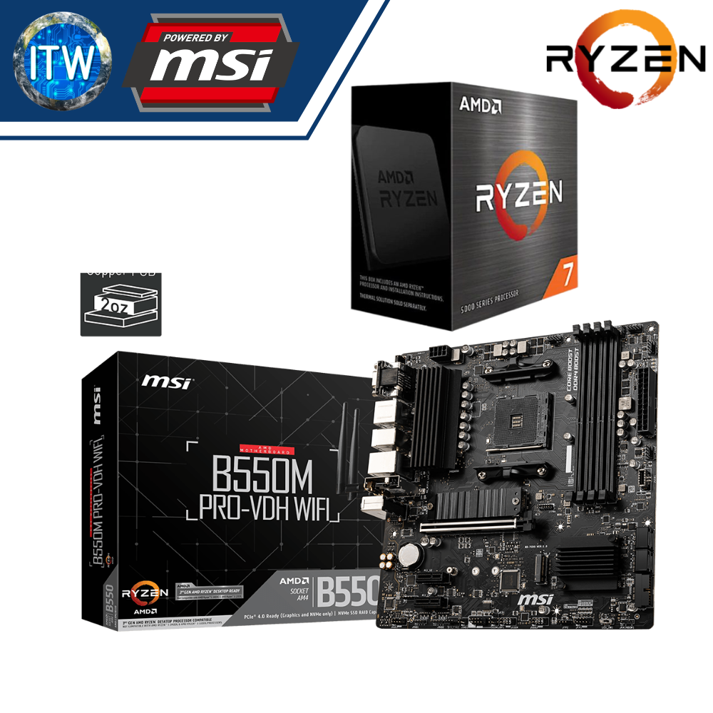 ITW | AMD Ryzen 7 5700X Desktop Processor with MSI B550M Pro-VDH WiFi Motherboard Bundle