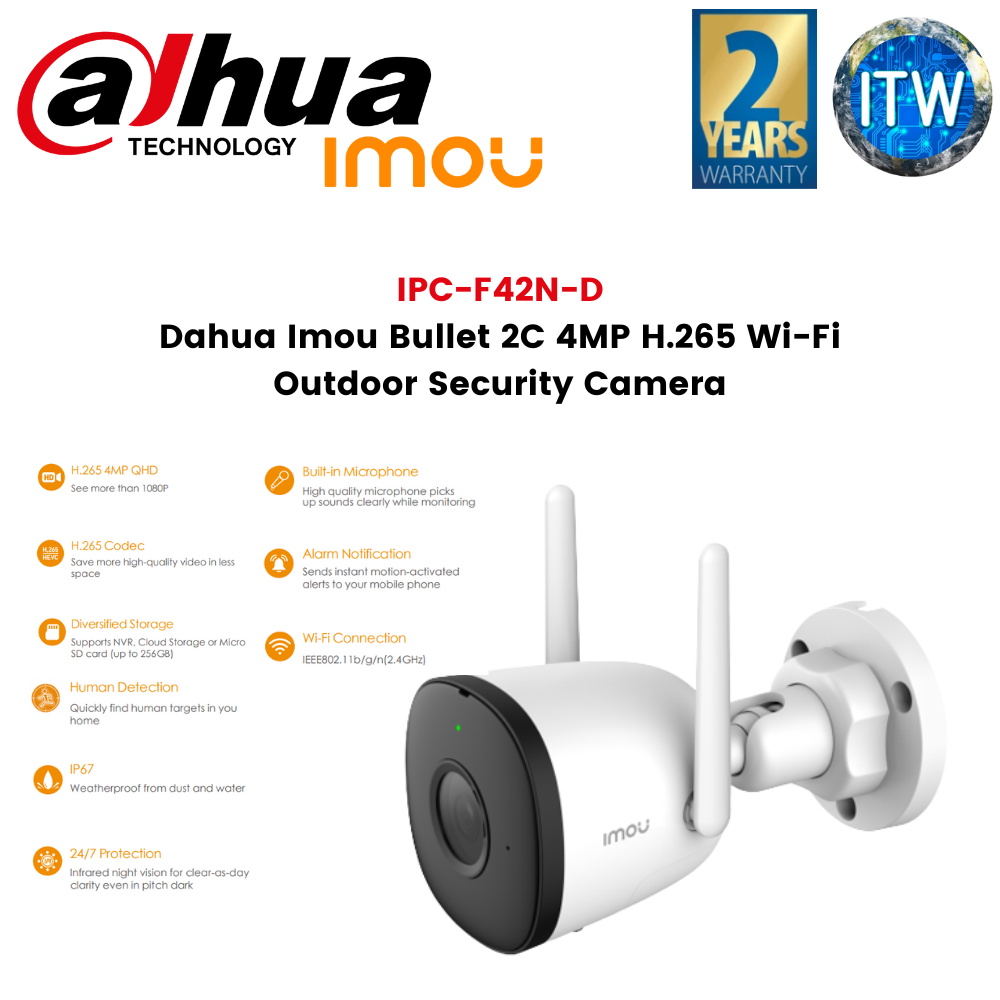 ITW | Dahua Imou Bullet 2C 4MP H.265 Wi-Fi Outdoor Security Camera (IPC-F42N-D)