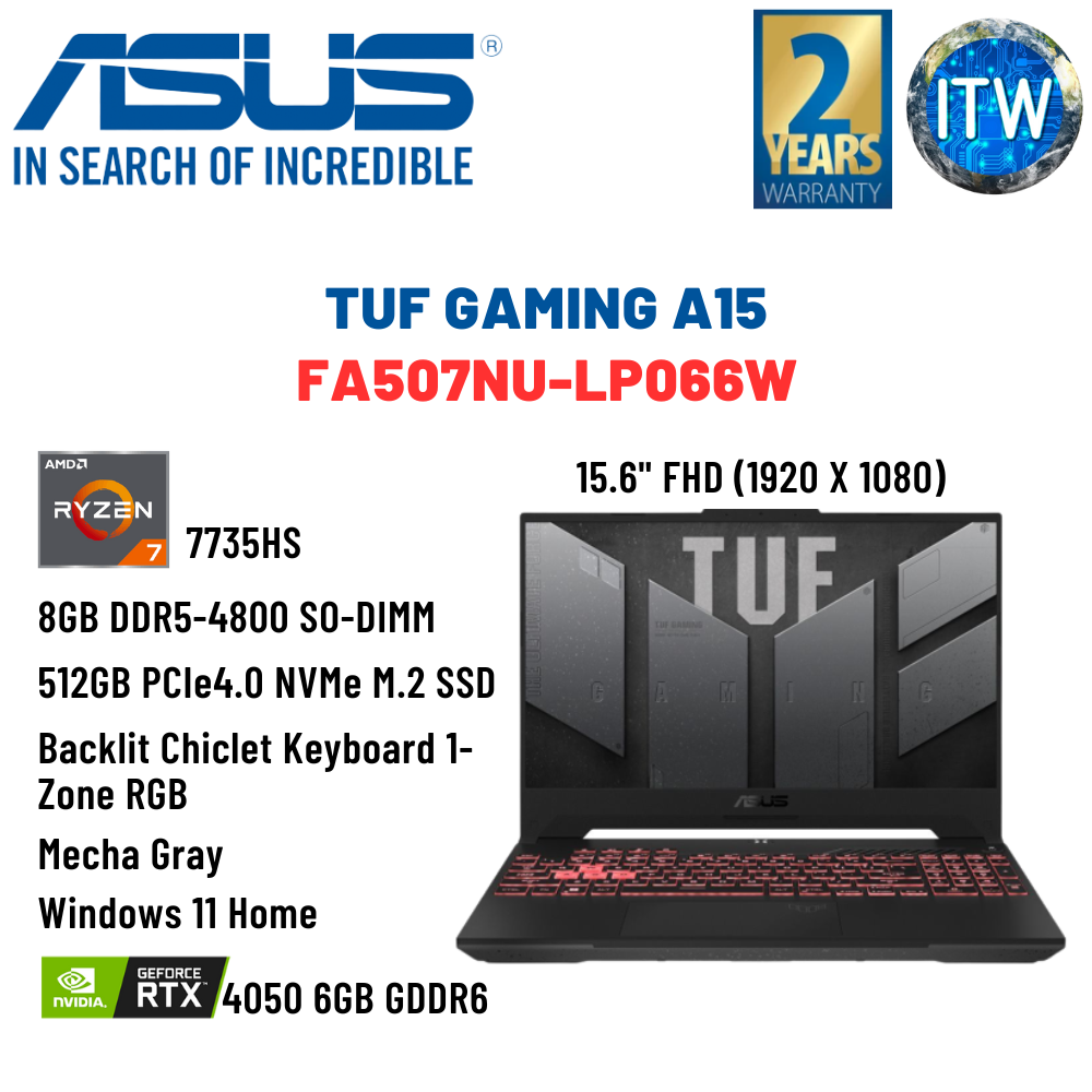ASUS TUF Gaming A15 Ryzen 7 7735HS | 8GB DDR5 | 512GB SSD | RTX 4050 Laptop ITWorld (FA507NU-LP066W)