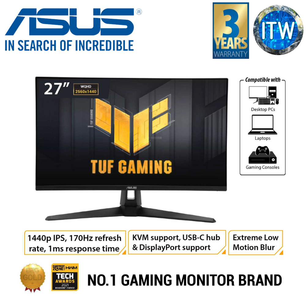 ITW | ASUS TUF Gaming VG27AC1A 27&quot; 2560x1440, 170Hz, IPS, 1ms (GTG) Flicker-Free Gaming Monitor