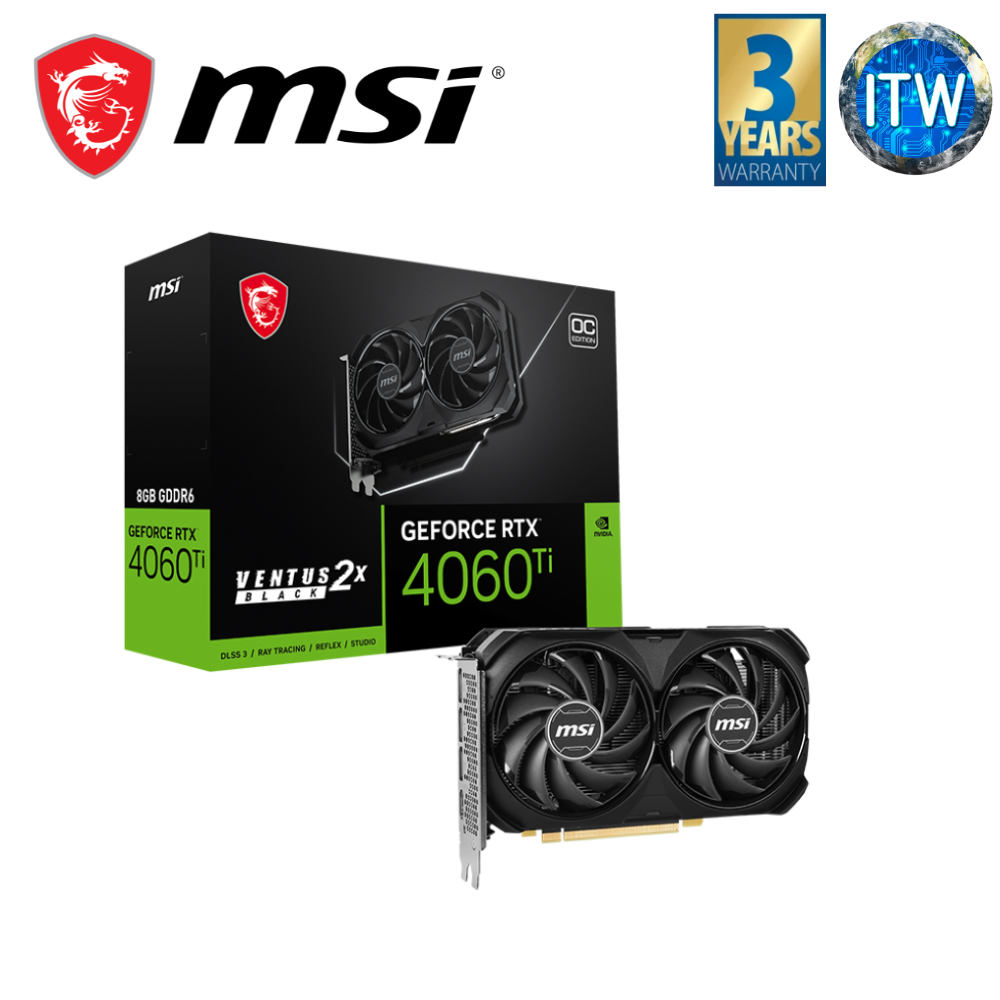 MSI GeForce RTX 4060 Ti Ventus 2X Black 8GB GDDR6 OC Edition Graphic Card (912-V515-024)