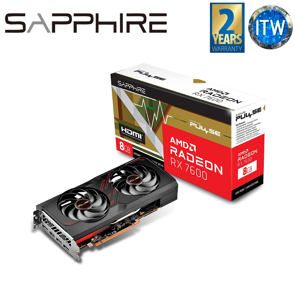 ITW | Sapphire Pulse AMD Radeon RX 7600 Gaming OC 8GB GDDR6 Graphic Card (SPR-11324-01-20G)