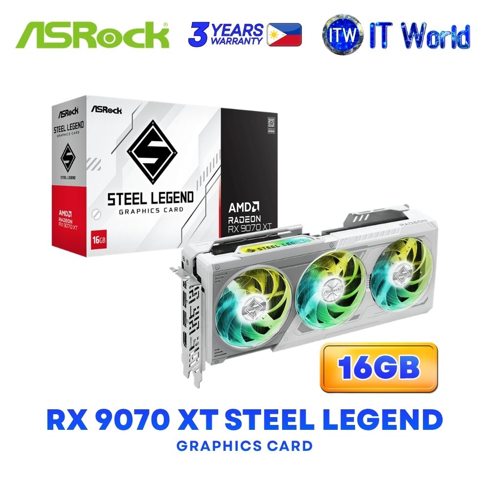 ASRock AMD Radeon RX 9070 XT Steel Legend 16GB GDDR6 Triple Fans Graphics Card RX9070XT SL 16G