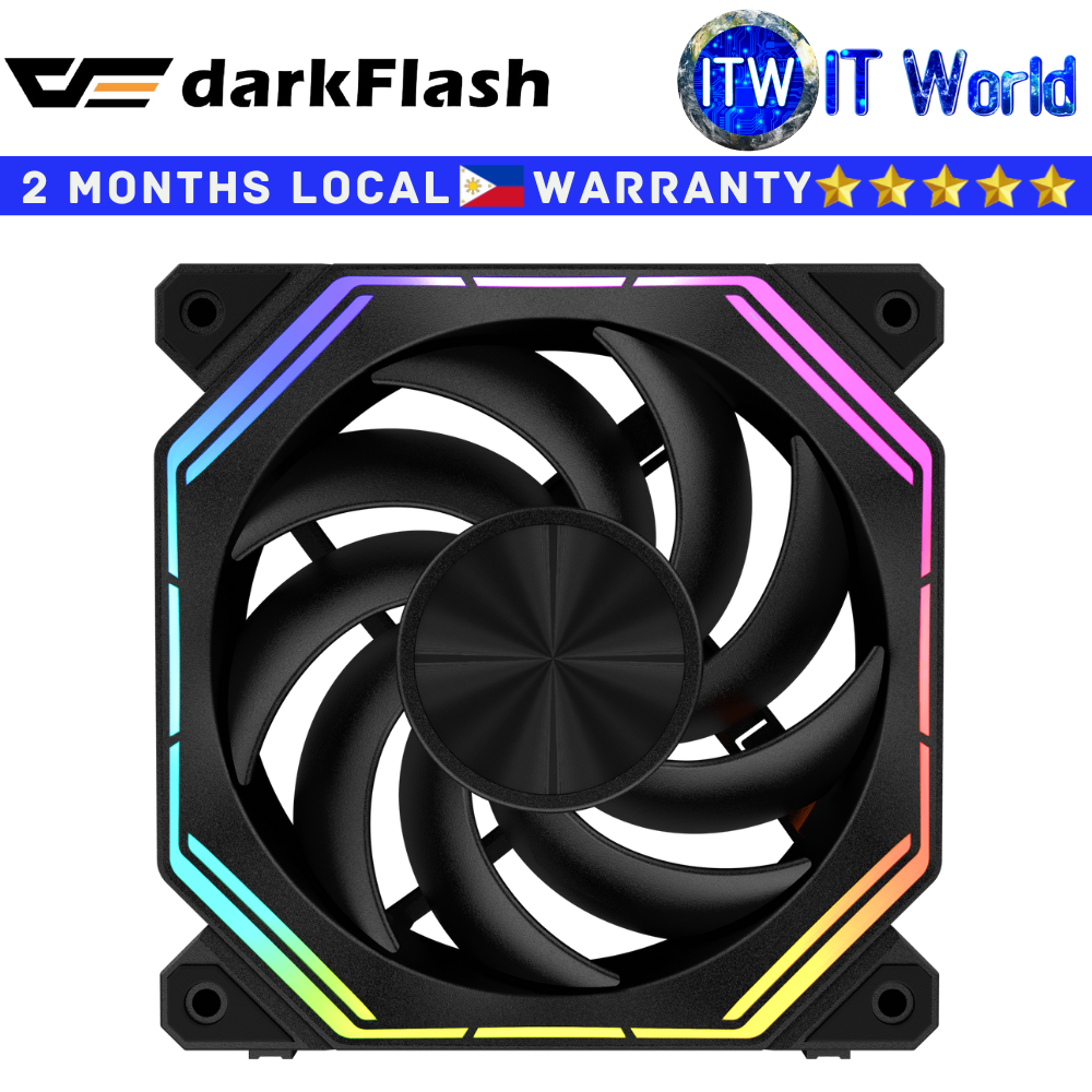 Darkflash Computer PC Fan Infinity 34R Reverse Blade ARGB PWM Cooling Single (Black)