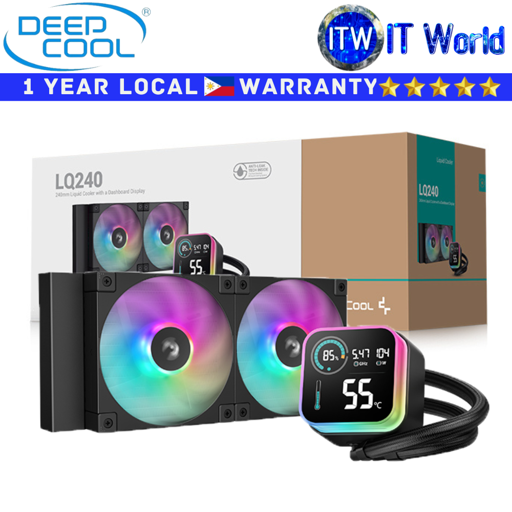 Deepcool CPU Cooler Fan LQ240 Liquid Cooler with Dashboard Display Black (R-LQ240-BKLSMW-G-1)