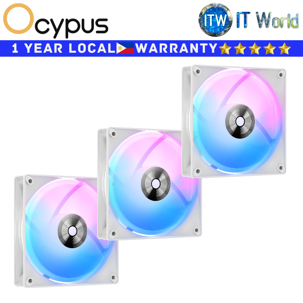 Ocypus PC Fan Delta F12 ARGB 3 in 1 Hydraulic Bearing 4-Pin PWM Triple Fan White (DELTA-F12-WH3AM00X-GL)