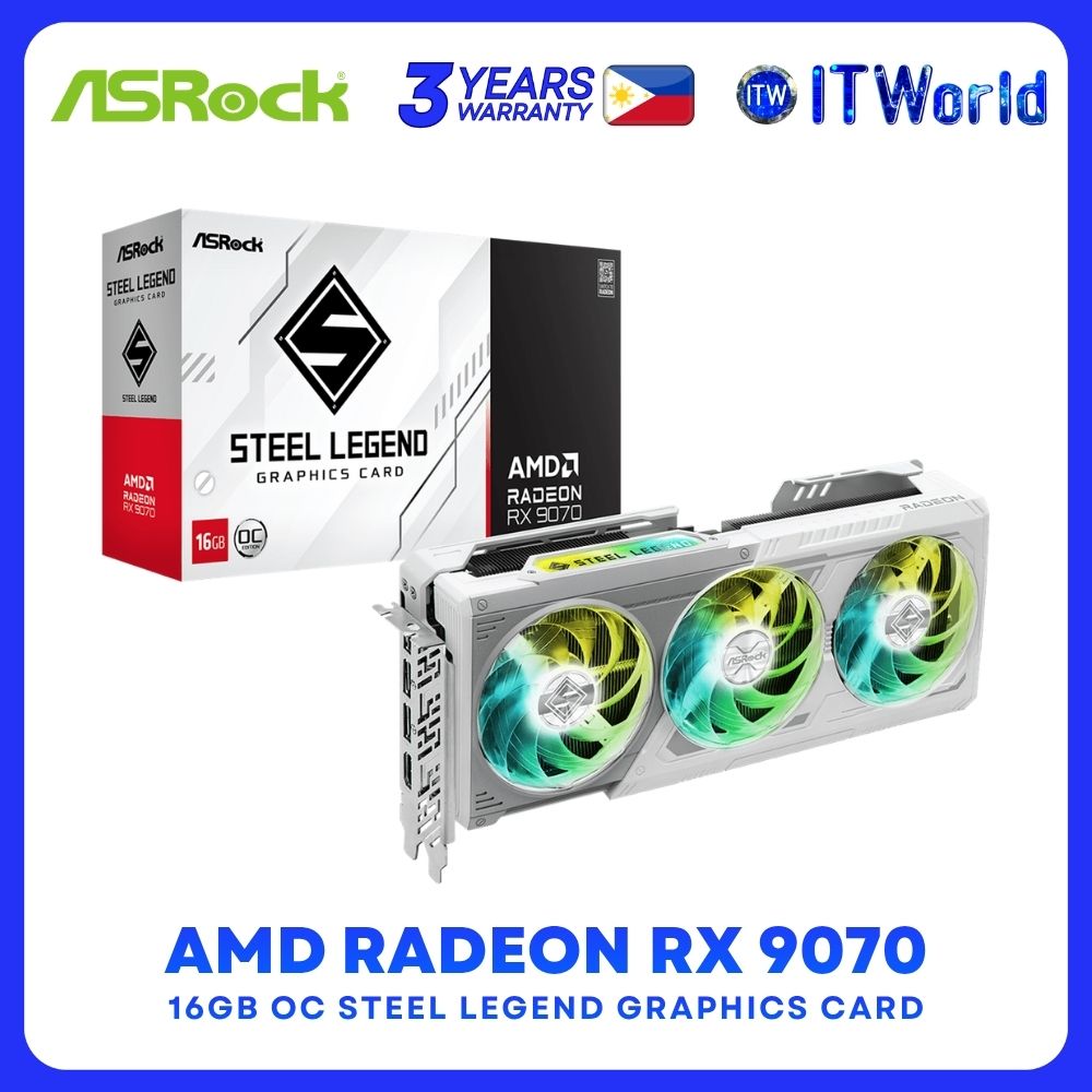 ASRock RX9070 Steel Legend 16GB OC GPU - 20Gbps / GDDR6 / PCIe 5.0 / RX9070 SL 16GO
