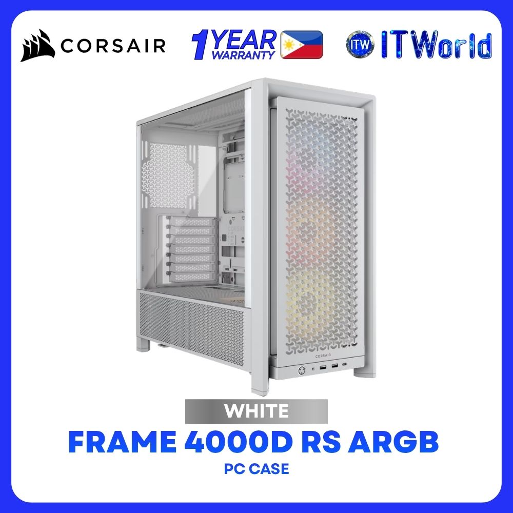 Corsair Frame 4000D RS ARGB Modular Mid-Tower Tempered Glass PC Case - White CS-CC-9011297-WW