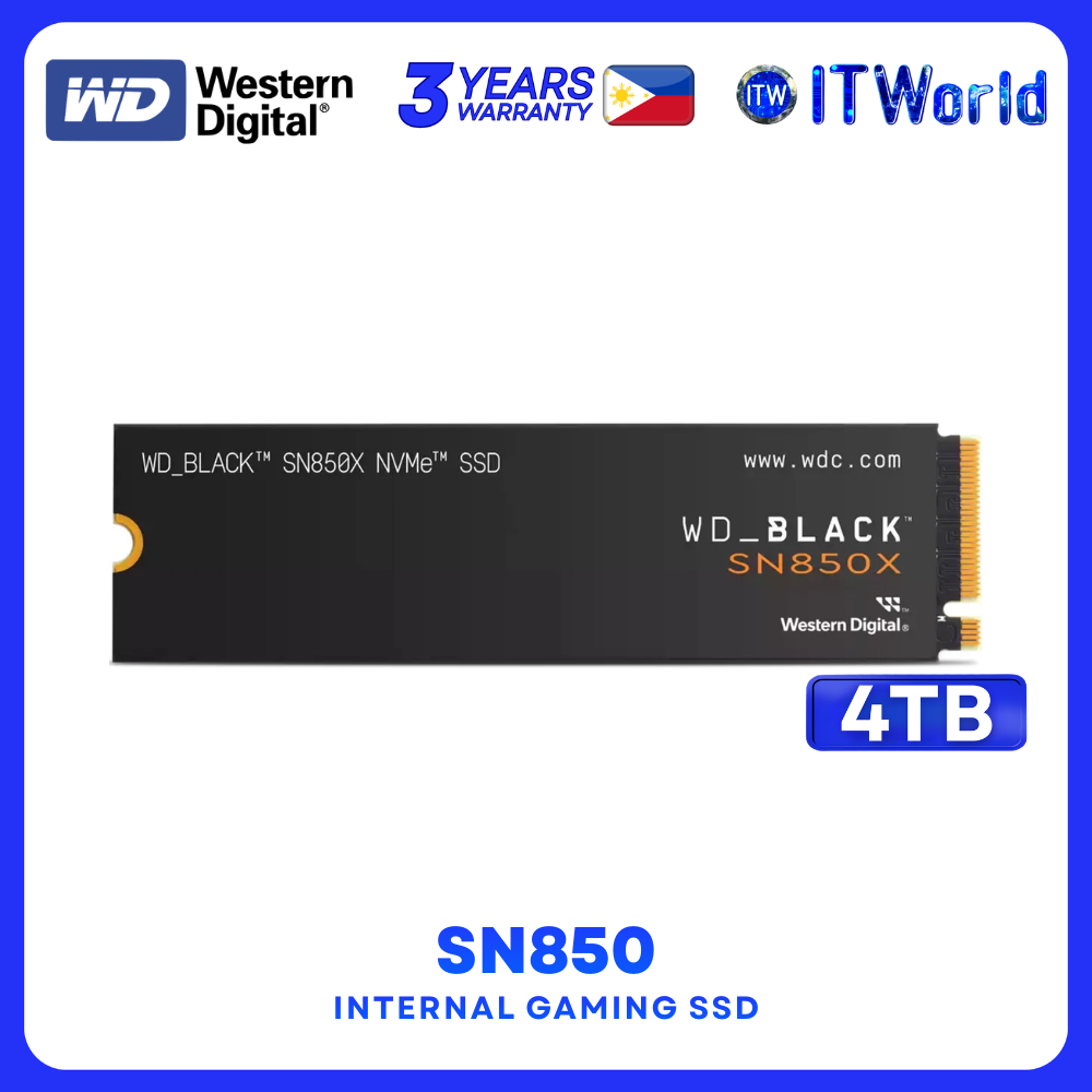 WD BLACK SN850X 4TB NVMe PCIe Gen4 x4 M.2 2280 7300MB/s Internal Gaming SSD (WDS400T2X0E-00BCA0)