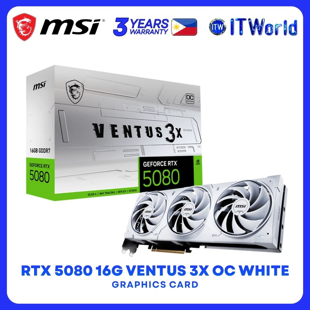 MSI Geforce RTX 5080 16GB GDDR7 Ventus 3X OC White Triple Fans Graphics Card