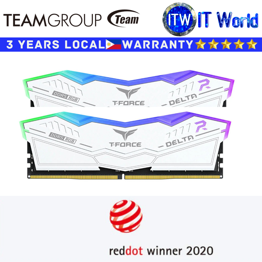 TeamGroup T-Force Delta RGB DDR5 32GB (2x16GB) 6000MHz CL38-46-46-84 1.35V Gaming Desktop Memory FF4D532G6000HC38JDC01 (White) 