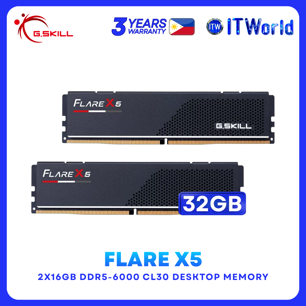 G.Skill DDR5 RAM 32GB (2x16GB) 6000Mhz Flare X5 Unbuffered Memory (F5-6000J3038F16GX2-FX5) | itw