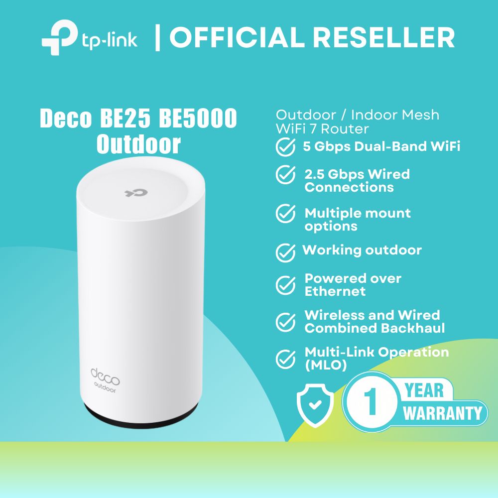 TP-Link Deco BE25 BE5000 Outdoor / Indoor Mesh WiFi 7 Router (1 pack)