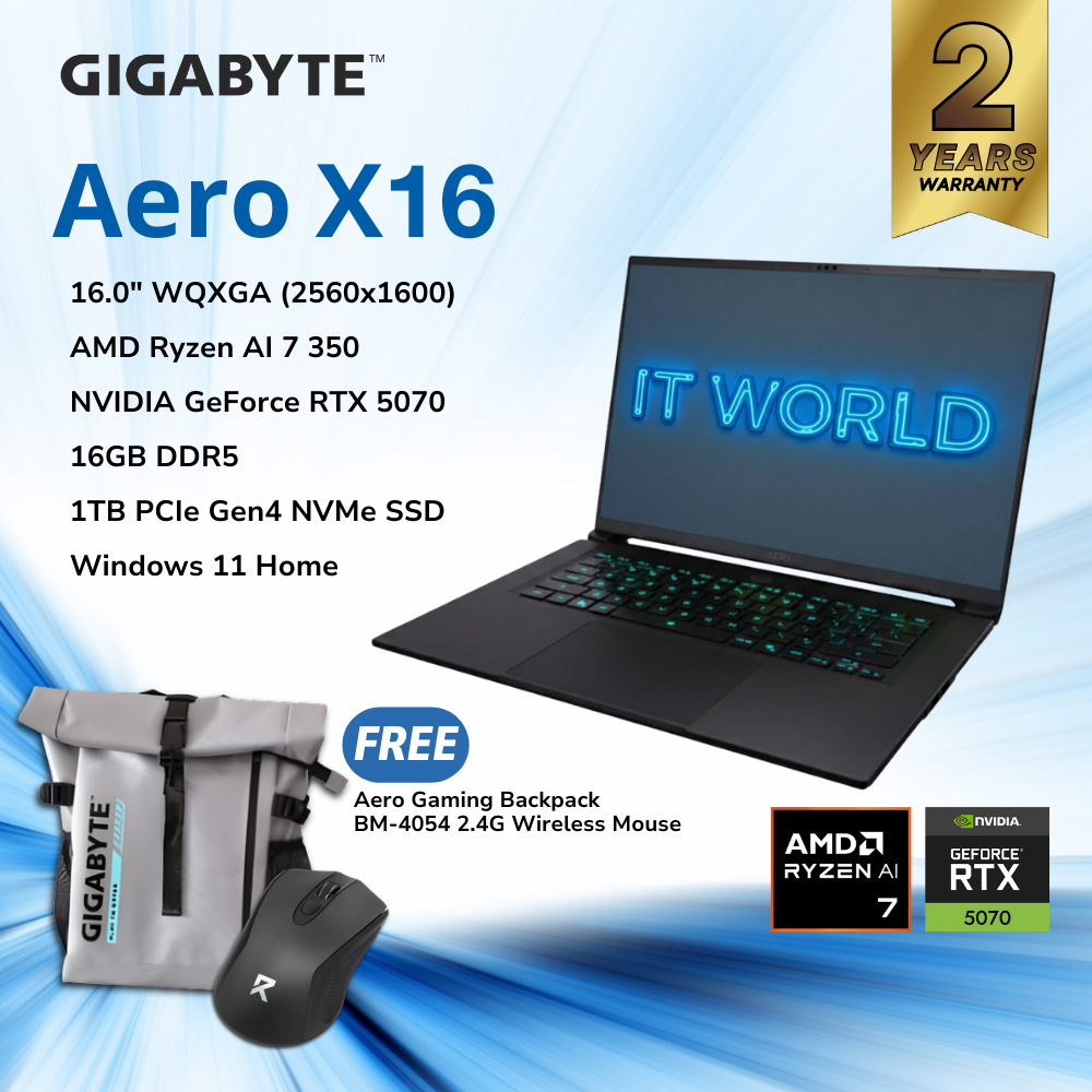 Gigabyte Aero X16 - 16" Laptop / Ryzen AI 7 350 / RTX5070 / 16GB / 1TB /GS-AERO-X16-1WH93PHC94AH