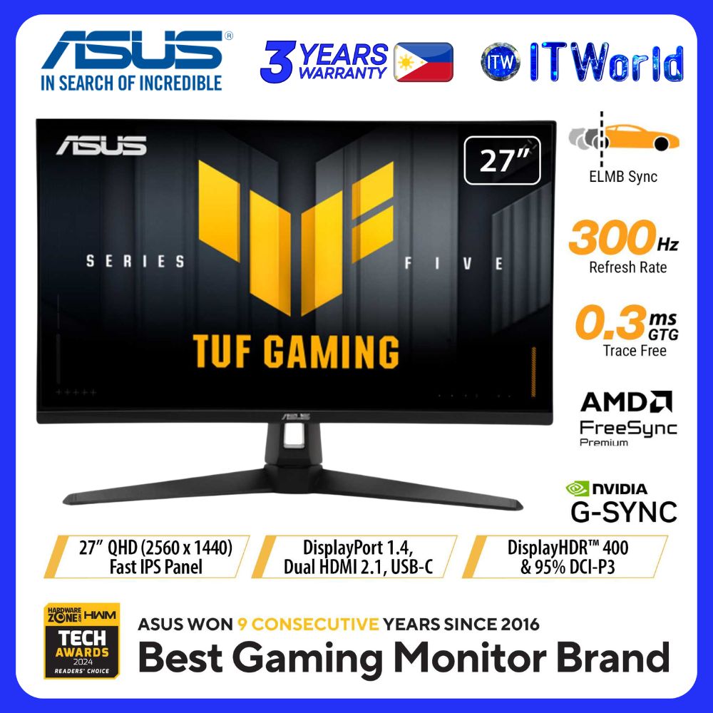 ASUS TUF Gaming VG27AQM5A - 27" 2560x1440 QHD / 300Hz / Fast IPS / 0.3ms GTG / Gaming Monitor