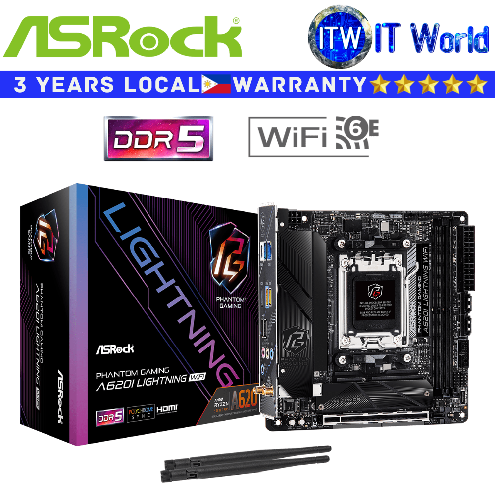 Itw | AsRock Motherboard A620I Lightning Wifi Phantom AM5 DDR5