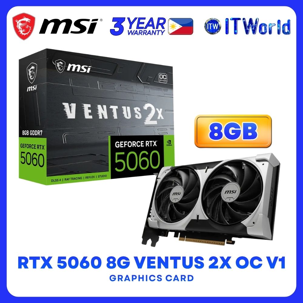 MSI Geforce RTX 5060 8GB GDDR7 Ventus 2X OC V1 Dual Fans Graphics Card