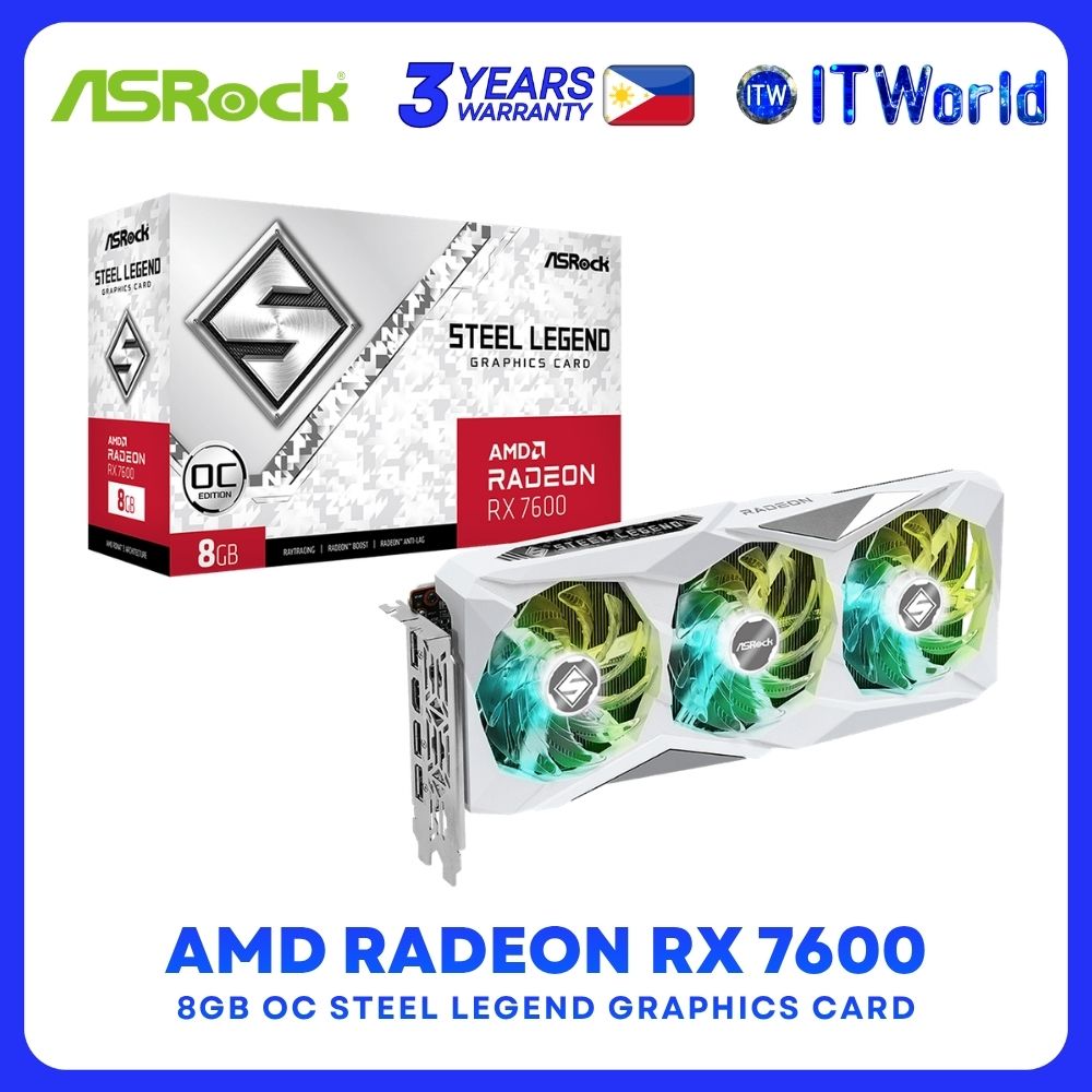 ASRock RX7600 Steel Legend 8GB OC GPU - 18Gbps / GDDR6 / 128-bit / RX7600 SL 8GO