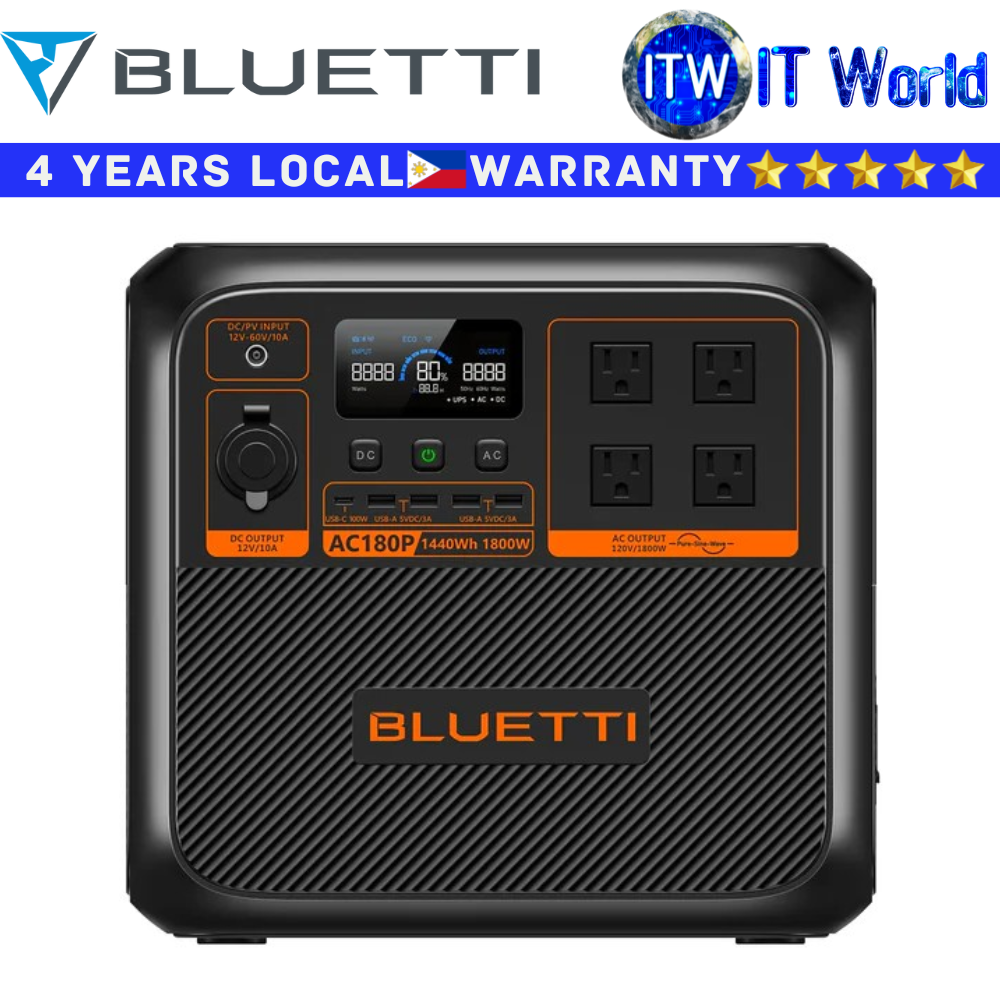 Itw | Bluetti Portable Power Station AC180P 1440Wh Solar 1800W AC Output / 2700W Power Lifting Mode